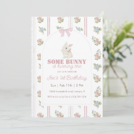 Some Bunny Floral Stripe 1st Birthday 招待状