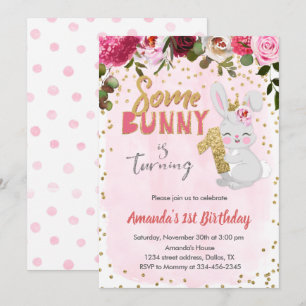 Some Bunny Girl 1st Birthday招待状と写真 招待状