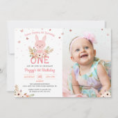 Some Bunny Girl 1st Birthday Butterfly Photo 招待状 (正面)