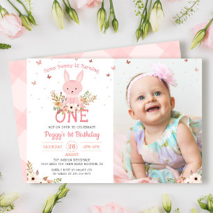 Some Bunny Girl 1st Birthday Butterfly Photo 招待状