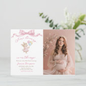 Some Bunny Girl Pink Baby Shower Party Photo 招待状 (スタンド正面)