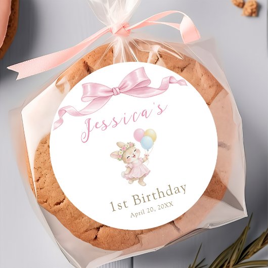 Some Bunny Girl Pink is Turning One Birthday ラウンドシール