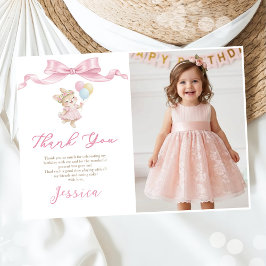 Some Bunny Girl Pink is Turning One Birthday Photo サンキューカード