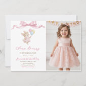 Some Bunny Girl Pink is Turning One Birthday Photo 招待状 (正面)