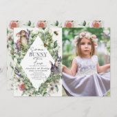 Some Bunny Greenery Rhombusの子供の誕生日写真 招待状 (正面/裏面)