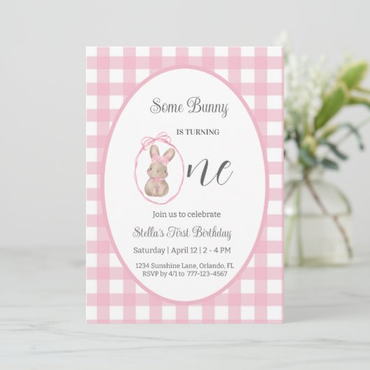 Some Bunny Invitation 1st Birthday Party Card 招待状 (スタンド正面)
