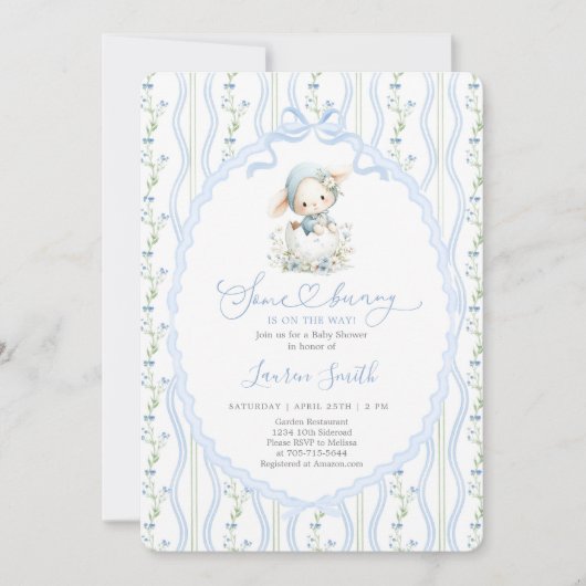 Some Bunny Is On The Way Baby Shower Boy 招待状 (正面)