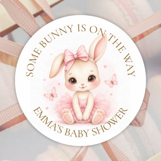 Some Bunny Is On The Way Baby Shower - Custom Text ラウンドシール