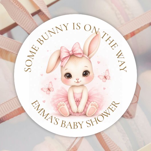 Some Bunny Is On The Way Baby Shower - Custom Text ラウンドシール