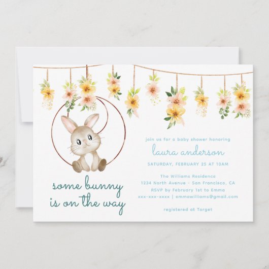 Some Bunny Is On The Way Boho Rabbit Baby Shower 招待状 (正面)