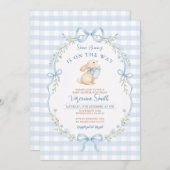 Some Bunny Is On the Way with Blue Bows 招待状 (正面/裏面)