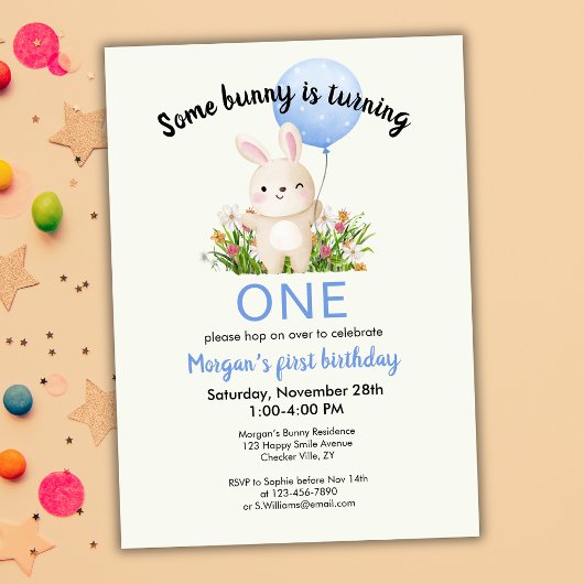 Some Bunny Is One シンプル Biothy Cute Boys 1st Birthd 招待状