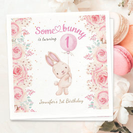 Some Bunny is ONE! 女の子 ピンク 1歳の誕生日 スタンダードカクテルナプキン