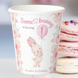 Some Bunny is ONE! 女の子 ピンク 1歳の誕生日 紙コップ