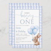 Some Bunny Is One Blue Balloons 1st Birthday Party 招待状 (正面/裏面)