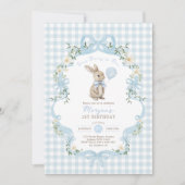 Some Bunny is One Blue Bow Gingham 1st Birthday 招待状 (正面)