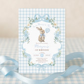 Some Bunny is One Blue Bow Gingham 1st Birthday 招待状