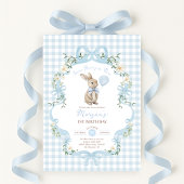 Some Bunny is One Blue Bow Gingham 1st Birthday 招待状