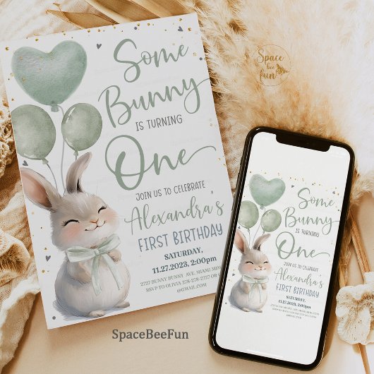 Some Bunny is one Bow Bunny 1st Birthday 招待状