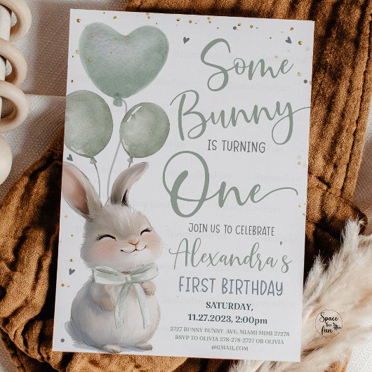 Some Bunny is one Bow Bunny 1st Birthday 招待状