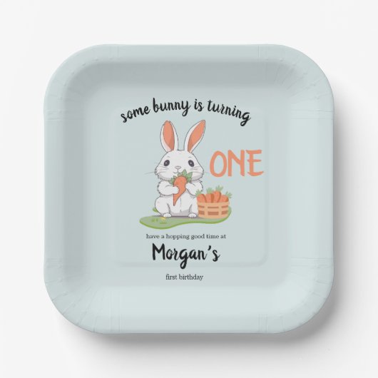 Some Bunny Is One Boys Girls第1誕生日 ペーパープレート (正面)