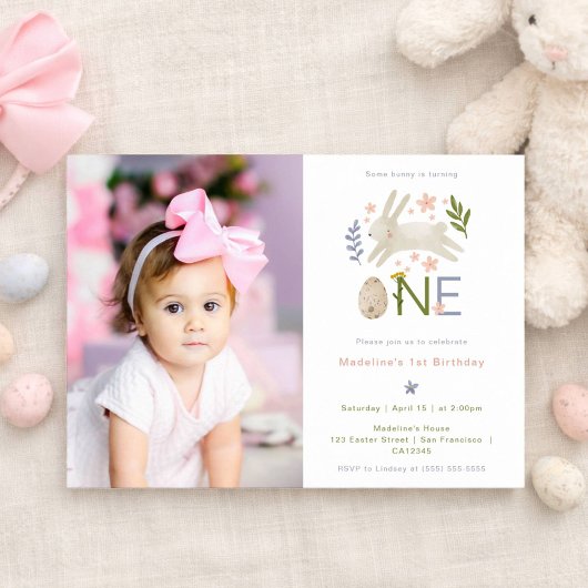 Some Bunny Is One Cute Girl 1st Birthday Photo 招待状