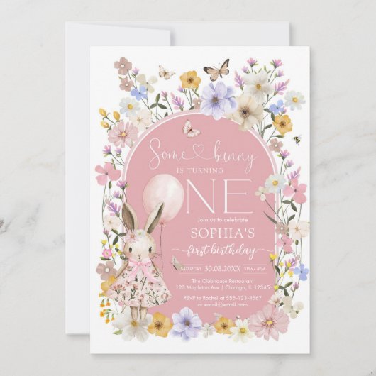 Some Bunny Is ONE First 1st Birthday Invitation 招待状 (正面)