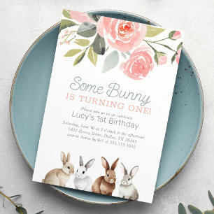 Some Bunny is One Girl 1st Birthday 招待状