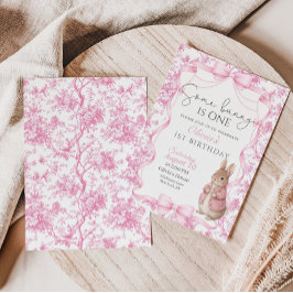 Some Bunny Is One Girl  1st Birthday Invitation 招待状