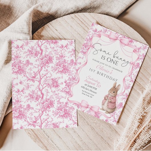 Some Bunny Is One Girl  1st Birthday Invitation 招待状