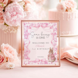 Some Bunny Is One Girl 1st Birthday Welcome ポスター