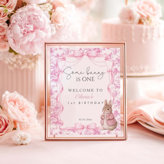 Some Bunny Is One Girl 1st Birthday Welcome ポスター