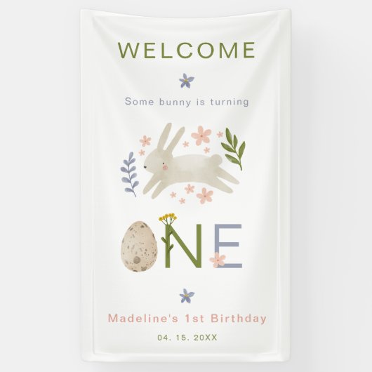 Some Bunny Is One Girl 1st Birthday Welcome 横断幕 (縦)