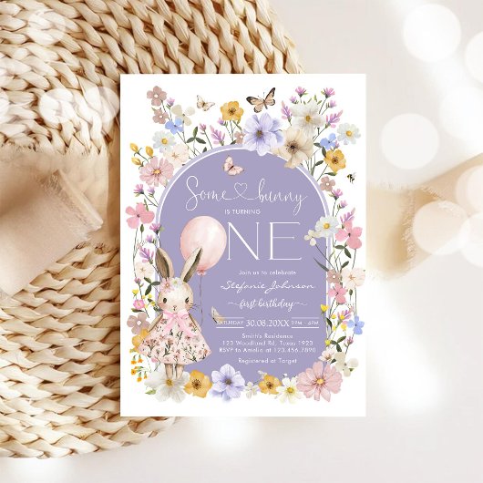 Some Bunny is ONE Girl Birthday Invitation 招待状