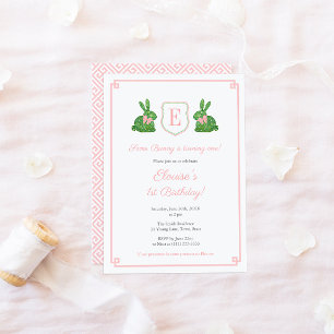 Some Bunny Is One Girl Monogram 1st Birthdayパーティー 招待状