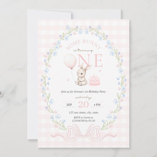 Some Bunny is One Girl's 1st Birthday 招待状 (正面)