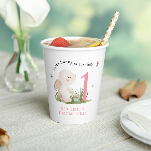 Some Bunny is One Girl's Pink 1st Birthday 紙コップ (インサイチュ)