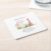 Some Bunny is One Pink 1st Birthdayお祝い スクエアペーパーコースター (アングル)