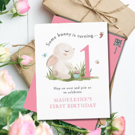 Some Bunny is One Pink 1st Birthday招待状 ポストカード