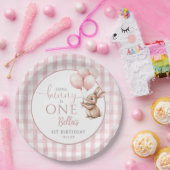 Some Bunny Is One Pink Balloons 1st Birthday ペーパープレート (パーティー)