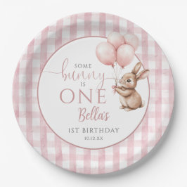 Some Bunny Is One Pink Balloons 1st Birthday ペーパープレート