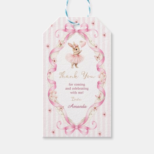 Some Bunny is One Pink Bow Gingham 1st Birthday ギフトタグ (正面)