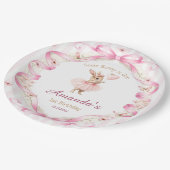 Some Bunny is One Pink Bow Gingham 1st Birthday ペーパープレート (アングル)