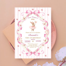 Some Bunny is One Pink Bow Gingham 1st Birthday 招待状