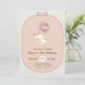 Some Bunny is One Pink Bow Rabbit 1st Birthday 招待状 (スタンド正面)