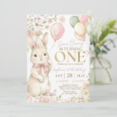 Some Bunny is One, Pink Bow Rabbit First Birthday  招待状 (スタンド正面)