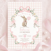 Some Bunny is One: Pink Bow Rabbit First Birthday  招待状