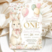 Some Bunny is One, Pink Bow Rabbit First Birthday  招待状