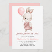 Some Bunny is one Pink Girl Bunny 1st Birthday 招待状 (正面/裏面)