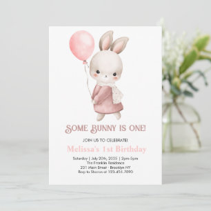 Some Bunny is one Pink Girl Bunny 1st Birthday 招待状